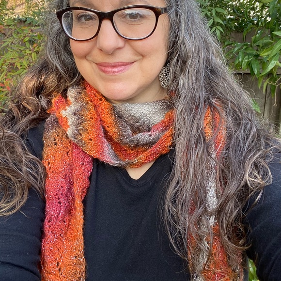 Beautiful hand knit uniquely designed shawl in sparkly fall colors - Picture 7 of 7